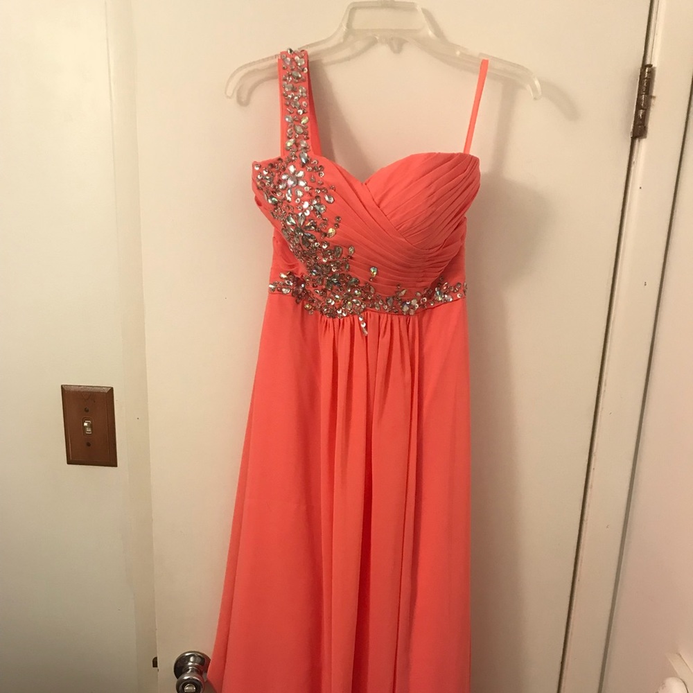 Salmon One Shoulder Prom Dress